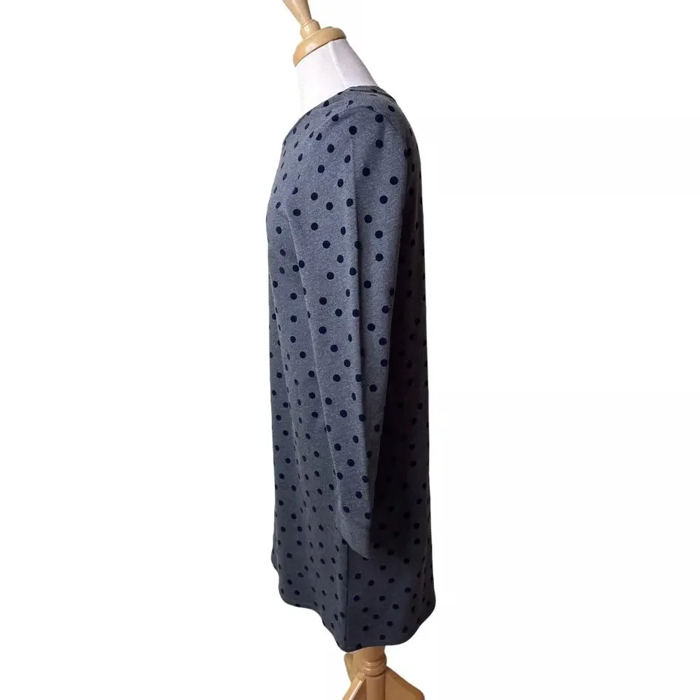 Boden Long Sleeve Grey Navy Polka Dot Dress 100% Cotton Size 4 Womens Small - Picture 7 of 10
